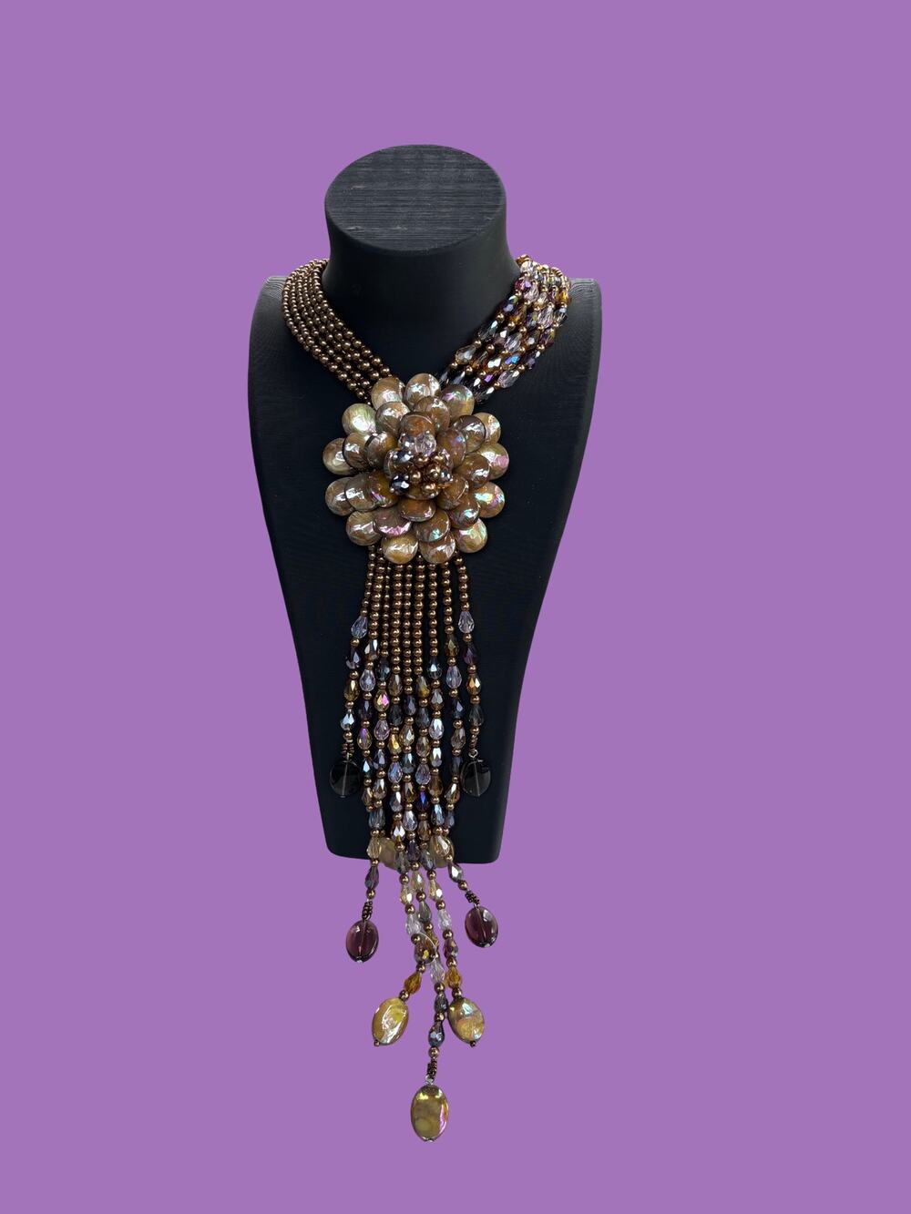 VTG Joan Rivers “Starlet” Statement Necklace Copper Bronze MultiStrand Tassel